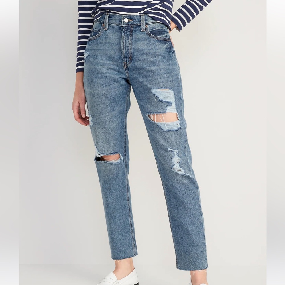 OLD NAVY High-Waisted Slouchy Straight‎ Cropped Ripped Jeans
